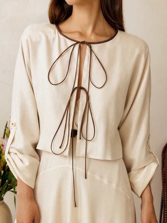 Giovanni cropped linen blazer